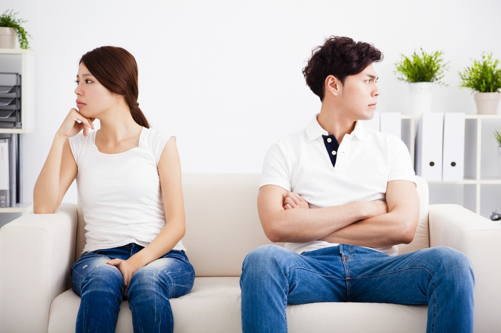young Couple stress and  sitting on the sofa